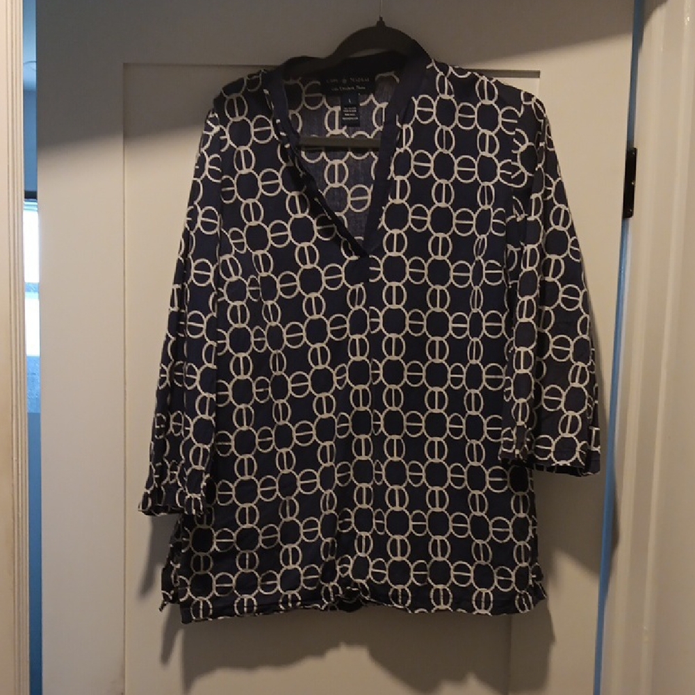 Cape Madras Navy and White Patterned Tunic